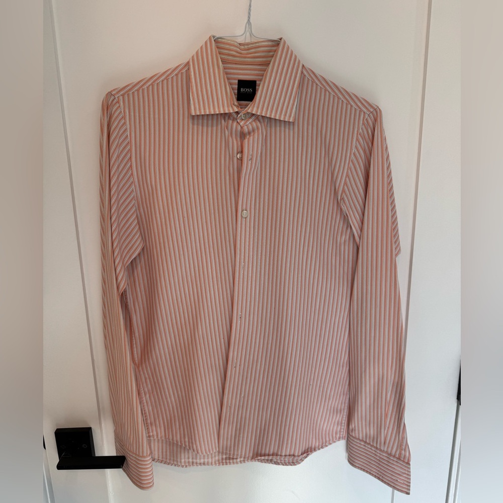 Hugo Boss Orange Striped Dress Shirt